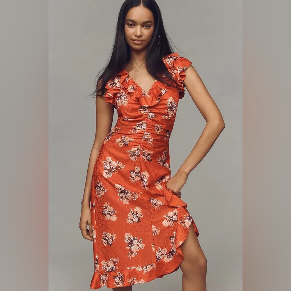 Anthropologie Red Floral Dress